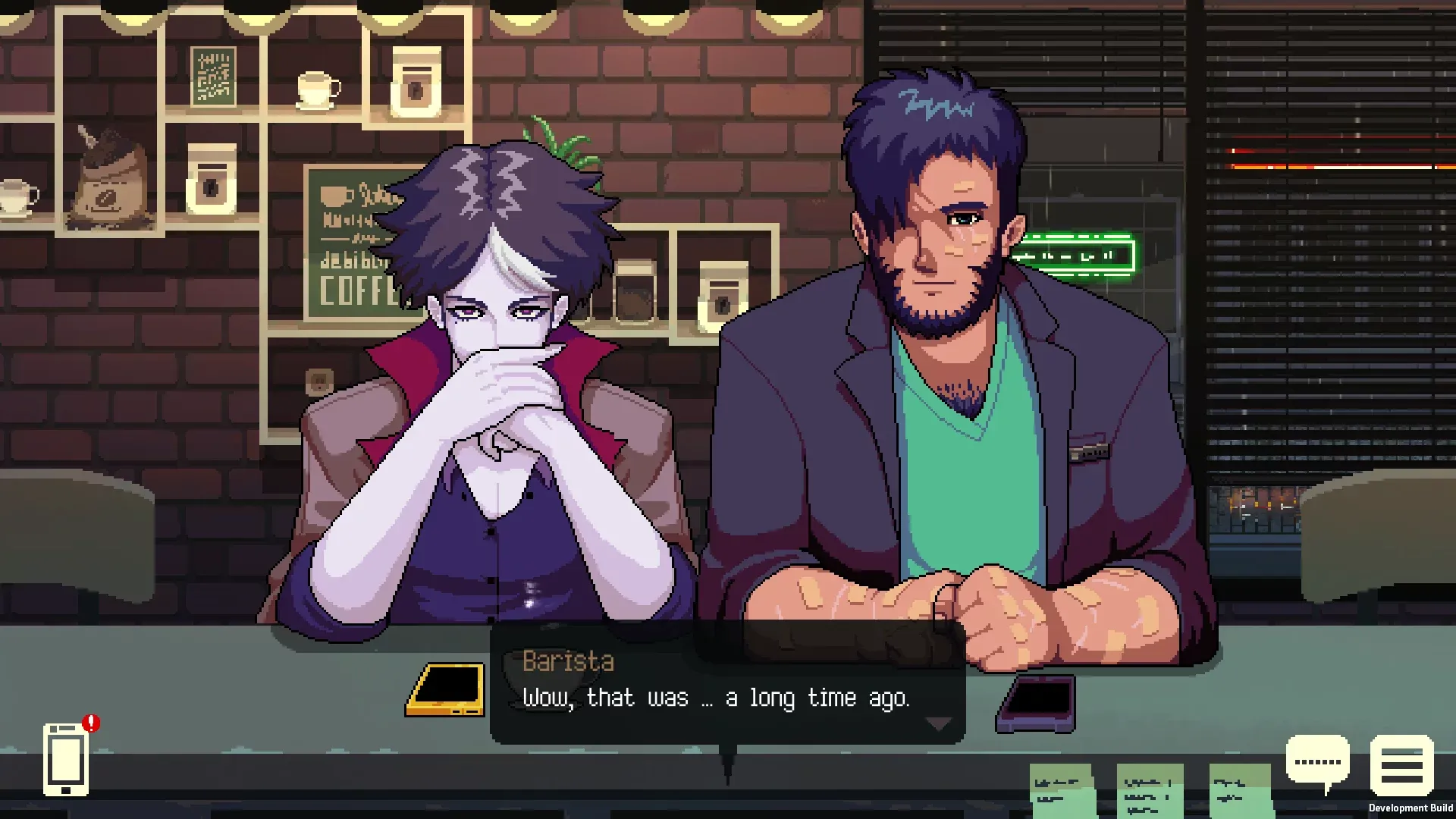 Two characters in conversation in the game Coffee Talk