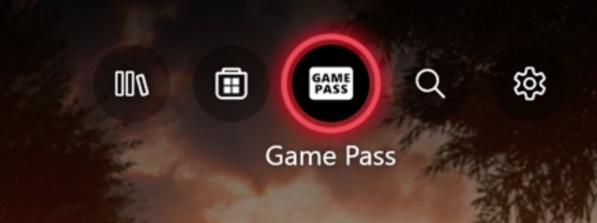 Cursor on Xbox Game Pass tab in the Homescreen of an Xbox Series X
