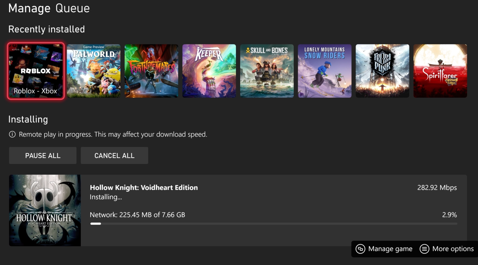 The queue view on a Xbox Series X