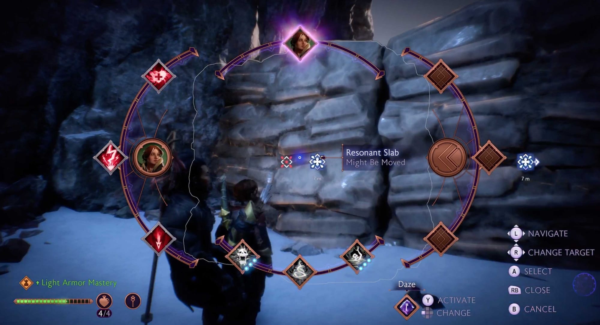 The ability wheel shows the companions abilities.