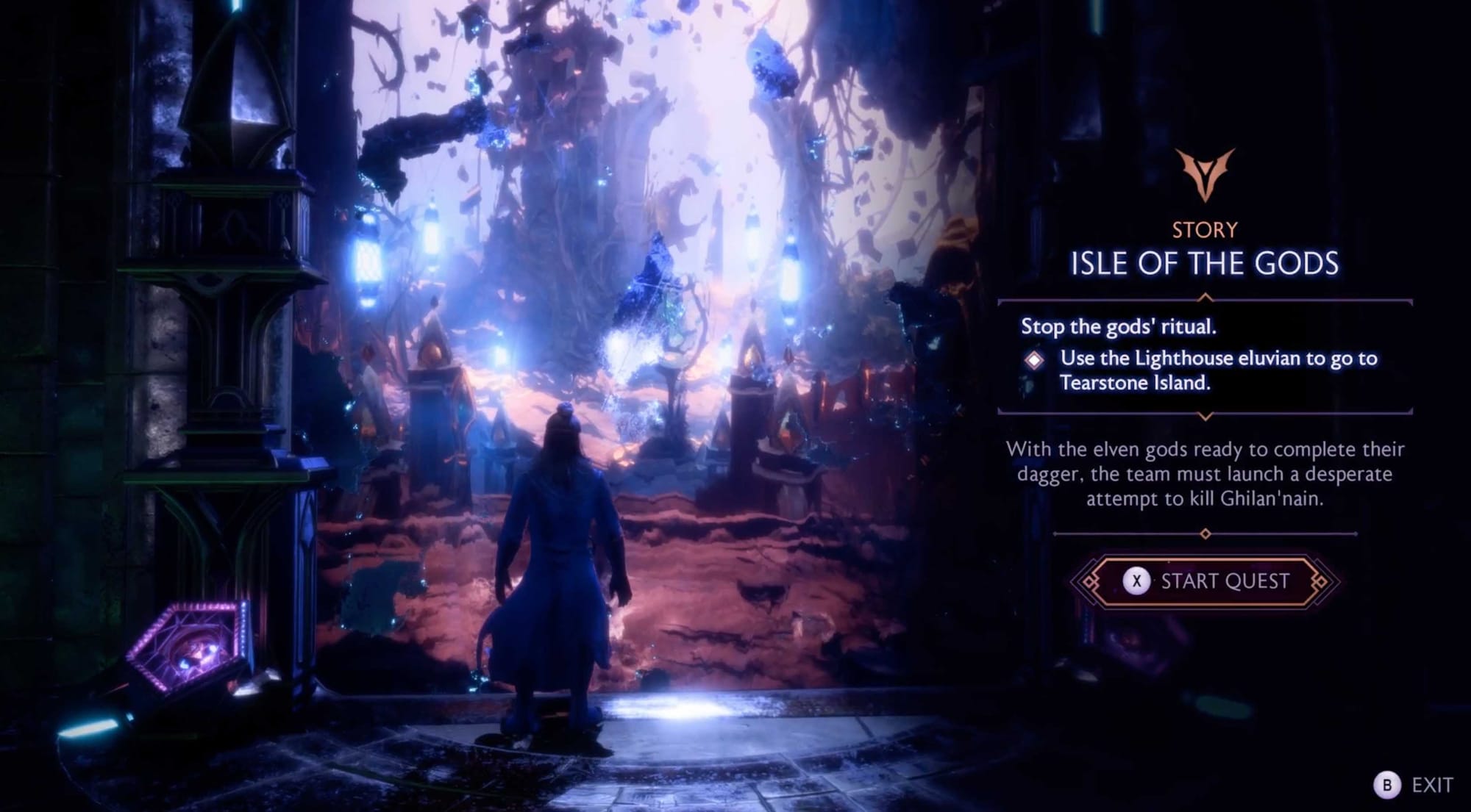 The player's character standing in front of a magical gate.