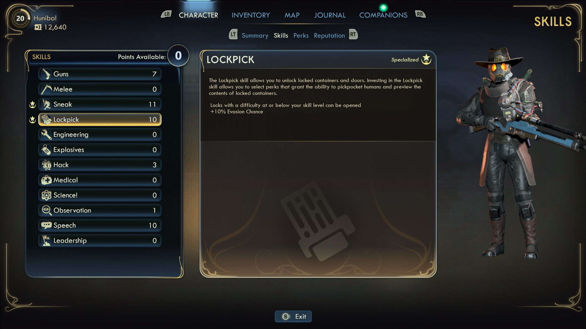 An overview of the available skills