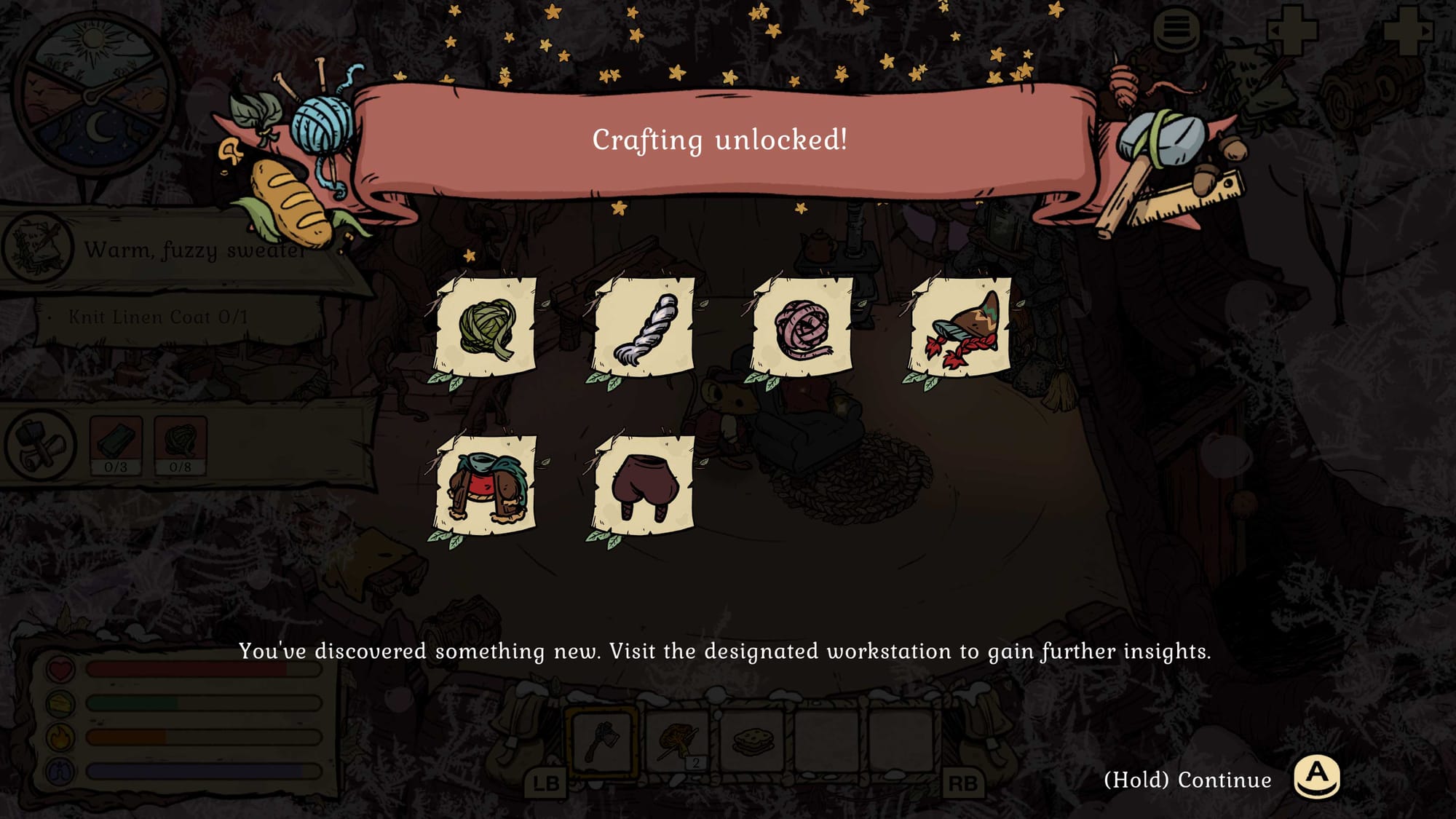 An info screen that tells the player that they have unlocked a new crafting recipe