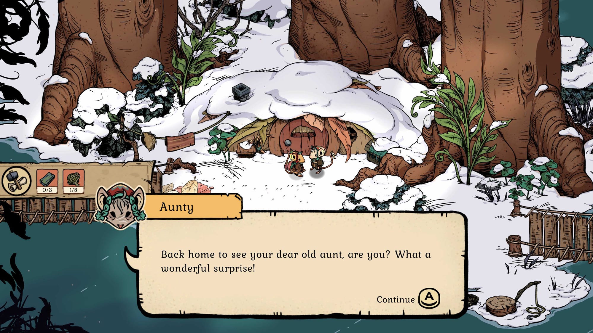 The main character in conversation with its aunt.