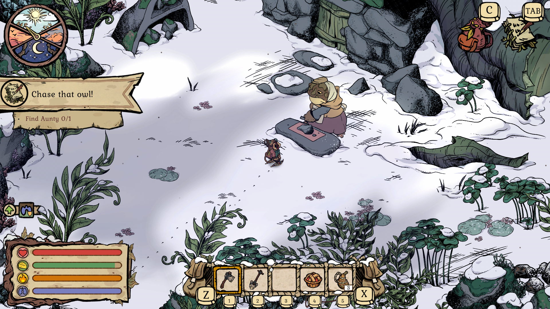 The main character meets a frog in the game