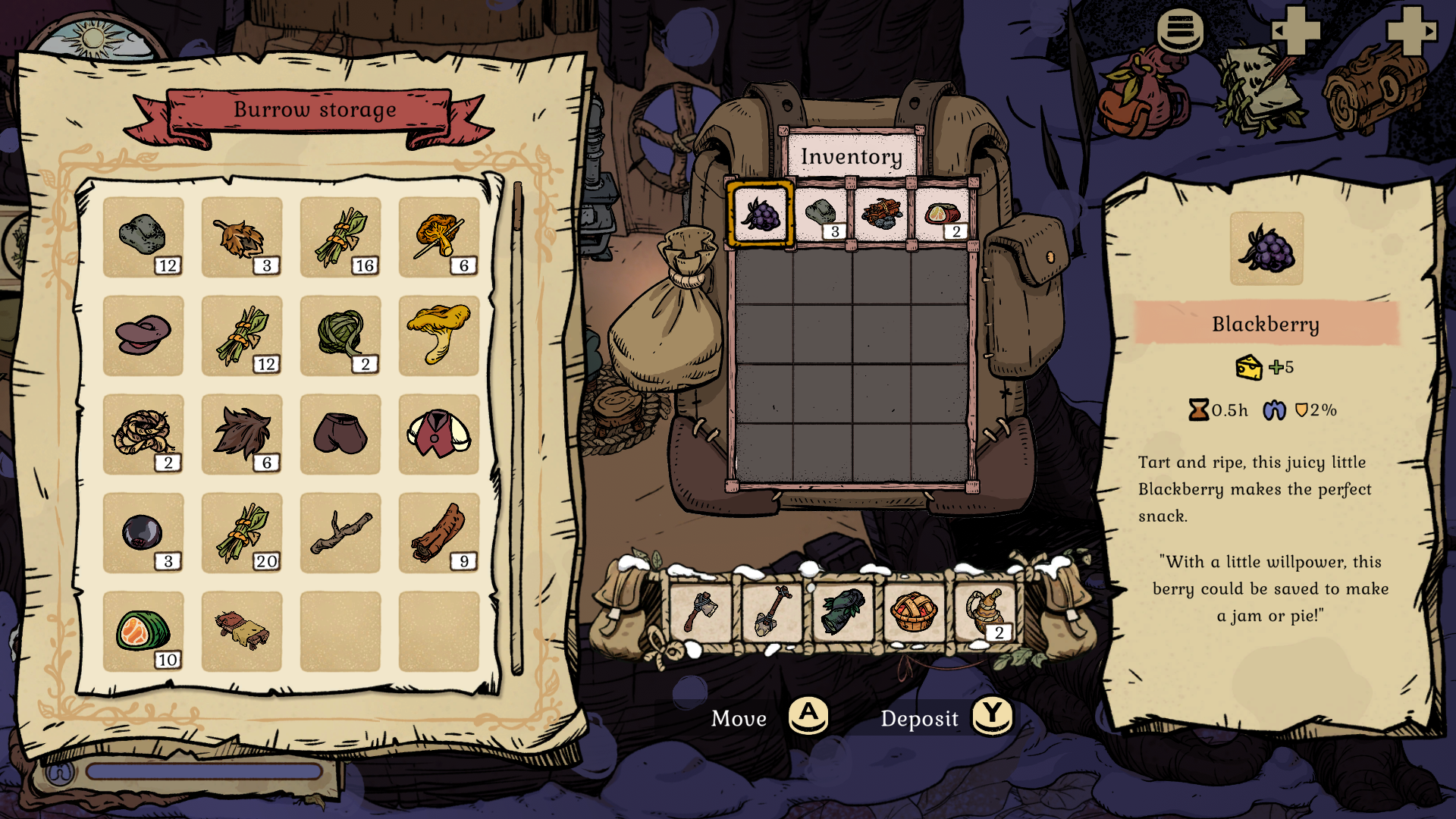 The game's inventory screen